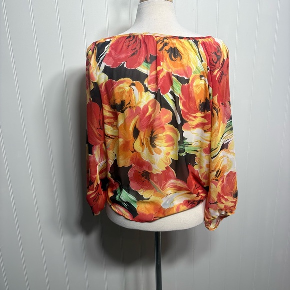 Floral faux Button Front Blouse Boho Lightweight Sheer Romantic Flowy Romantic - Picture 6 of 8